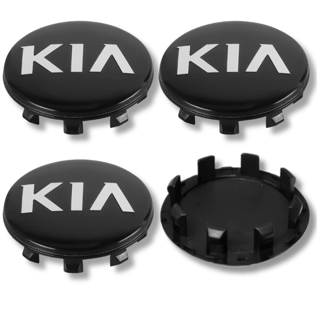 Kia 56mm Black plastic Centre Caps Set, set of 4, OEM 52960-S9100 / 52960-3W200 / 52960-1F610