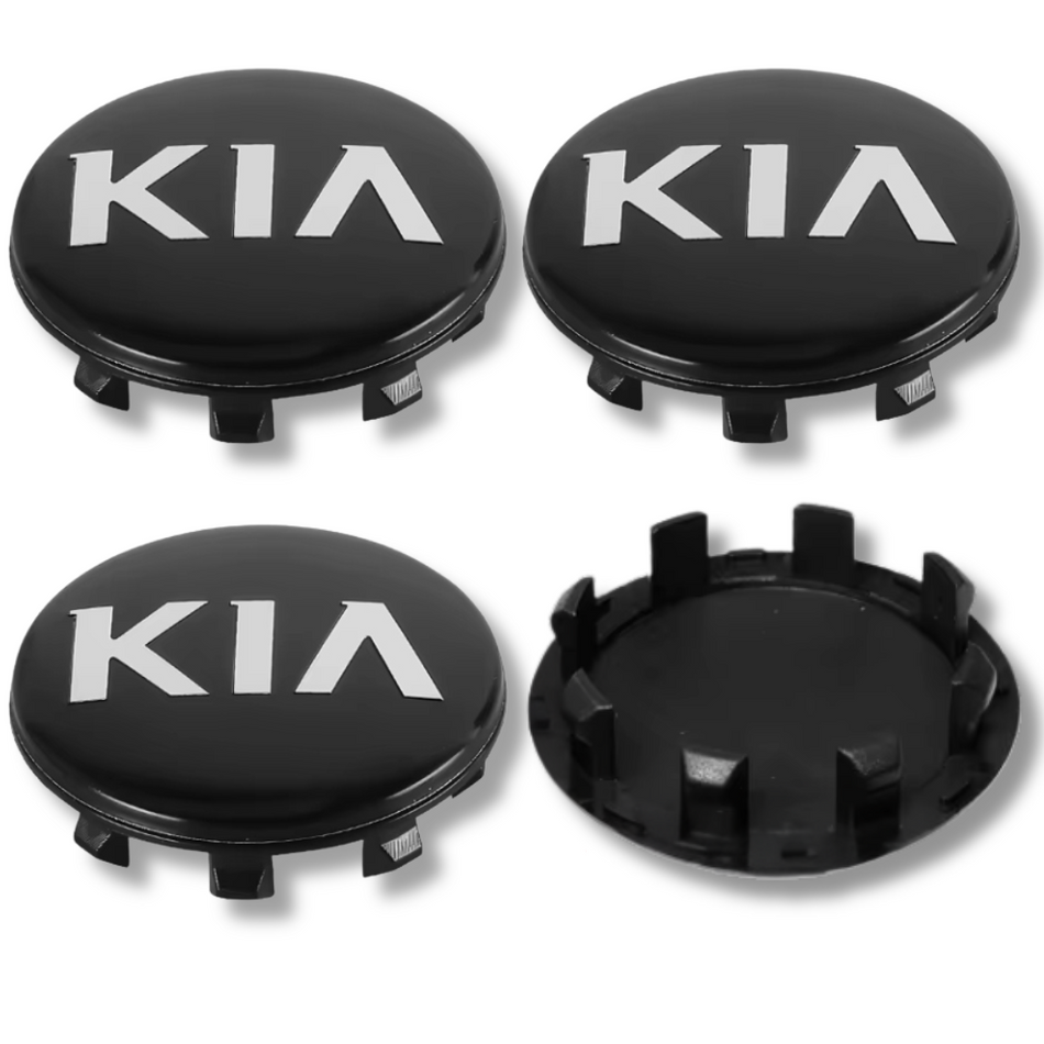 Kia 56mm Black plastic Centre Caps Set, set of 4, OEM 52960-S9100 / 52960-3W200 / 52960-1F610