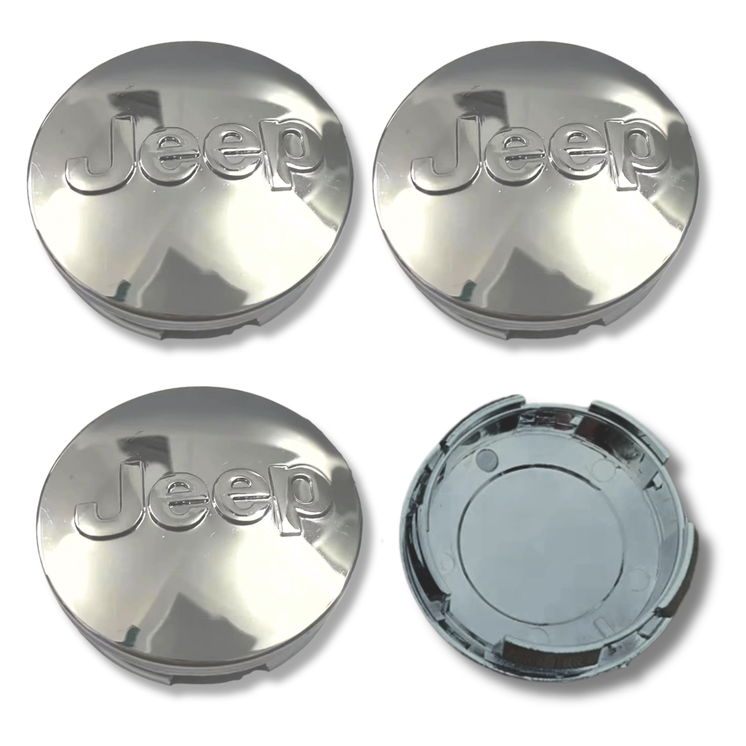 Jeep 63mm Silver plastic Centre Caps Set, set of 4, OEM 1LB77DX8AA / 1LB77DD5AC
