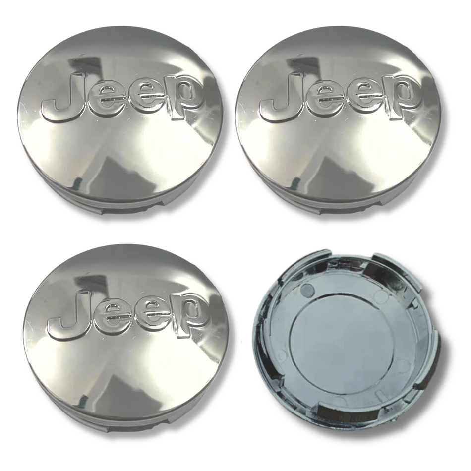 Jeep 63mm Silver plastic Centre Caps Set, set of 4, OEM 1LB77DX8AA / 1LB77DD5AC
