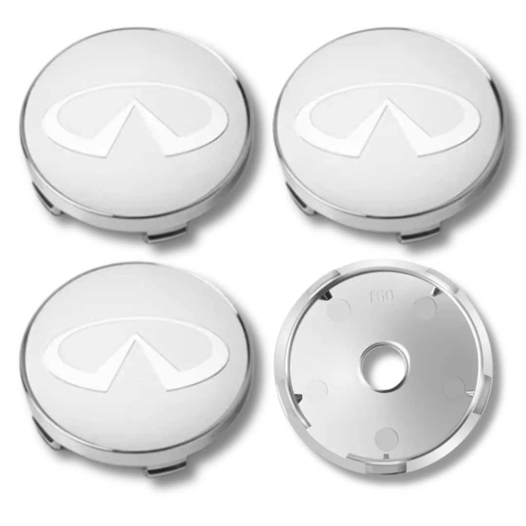 Infiniti 60mm Silver plastic Centre Caps Set, set of 4, OEM 40342-AU510