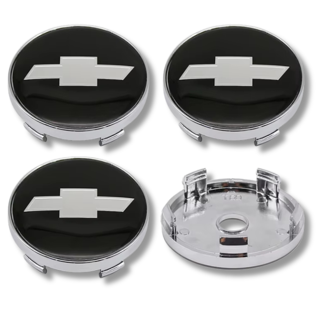 Chevrolet 60mm Black Silver plastic Centre Caps Set, set of 4, OEM 96452311