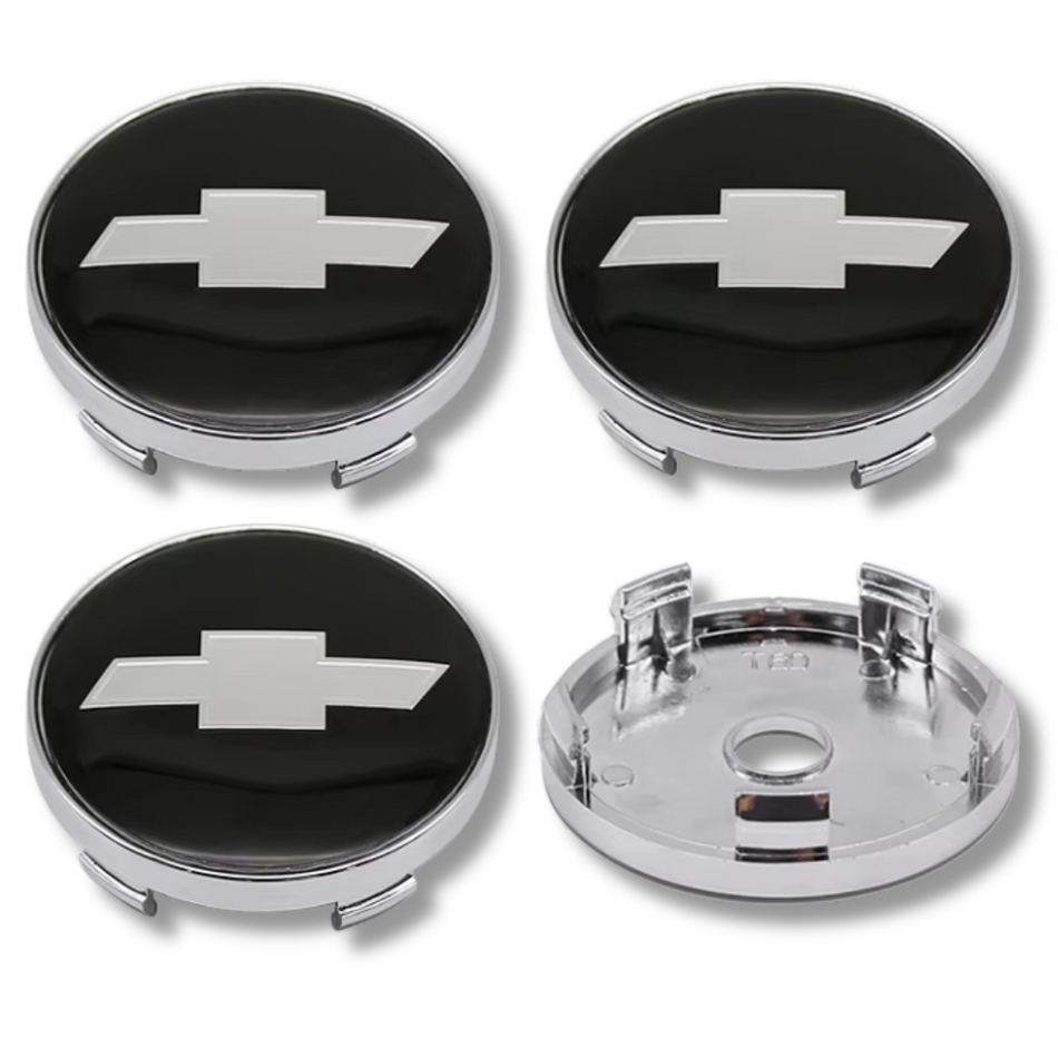 Chevrolet 60mm Black Silver plastic Centre Caps Set, set of 4, OEM 96452311