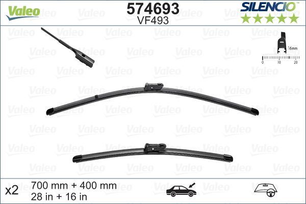 Valeo Front Wiper Blade Set for Volkswagen & Seat, OEM quality, OEM 7N1998002, MPN 574693