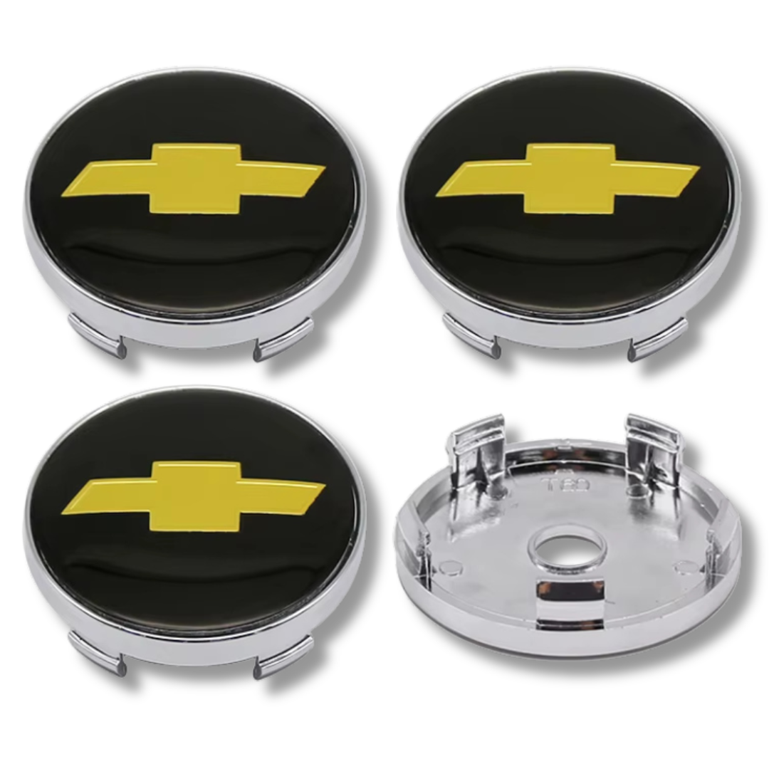 Chevrolet 60mm Black Yellow plastic Centre Caps Set, set of 4, OEM 96452311