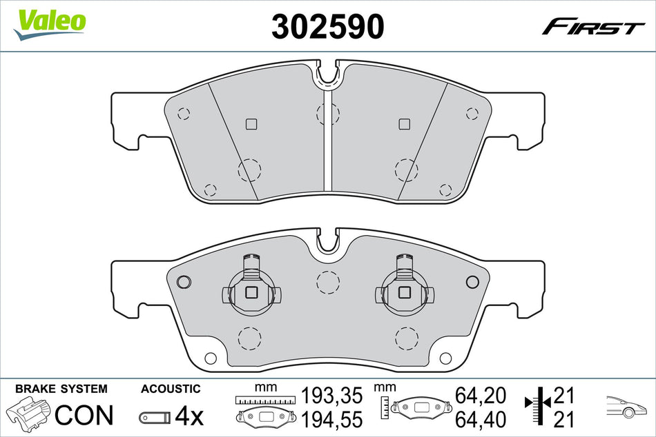 Jeep Grand Cherokee Front Brake Pad Set, Valeo OEM, OEM 68052 370AA, MPN 302590