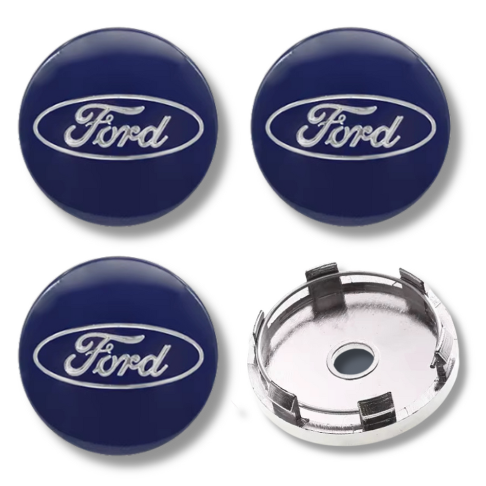 Ford 60mm Blue plastic Centre Caps Set, set of 4, OEM 1368744