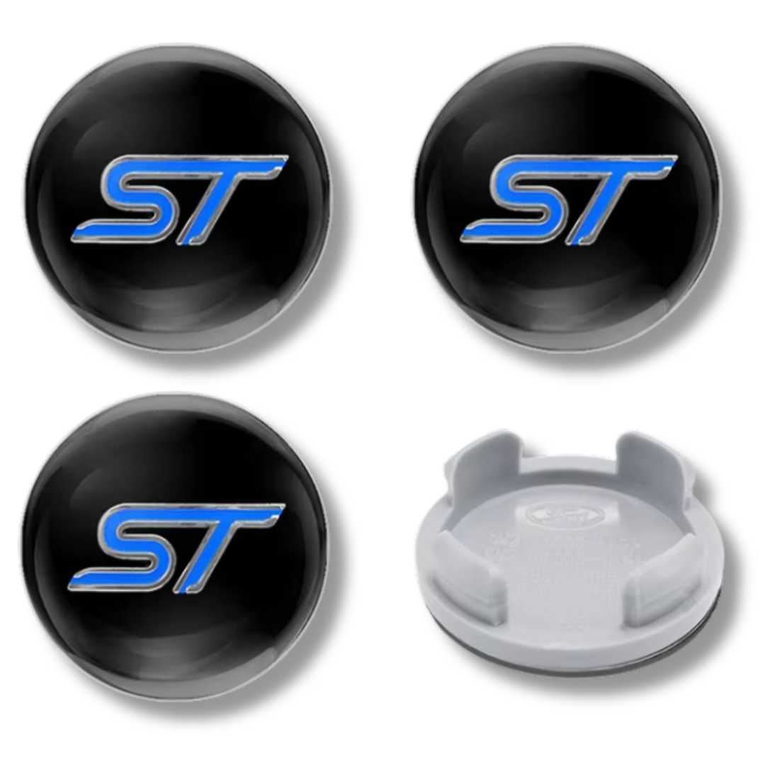 Ford 54mm Blue plastic Centre Caps Set, set of 4, OEM 1429118