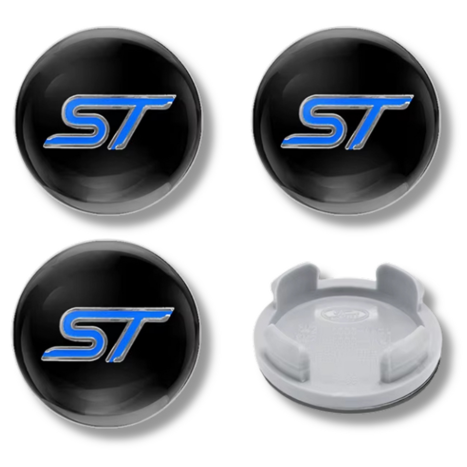 Ford 54mm Blue plastic Centre Caps Set, set of 4, OEM 1429118
