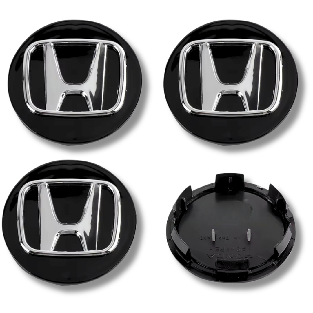 Honda 69mm Black Chrome plastic Centre Caps Set, set of 4, OEM 44732-S9A-A00
