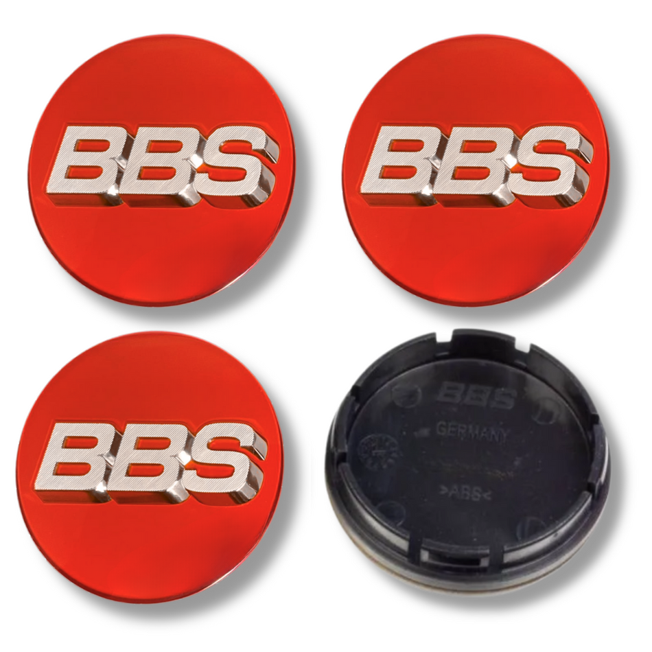 BBS 70mm Red Silver plastic Centre Caps Set, set of 4, OEM 56.24.073