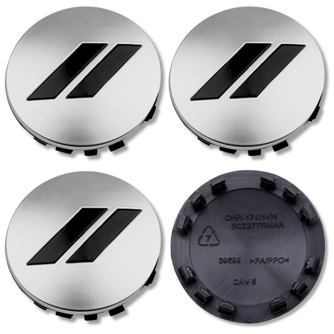 Dodge Chrysler 63mm Silver plastic Centre Caps Set, set of 4, OEM 6CZ27TRMAA
