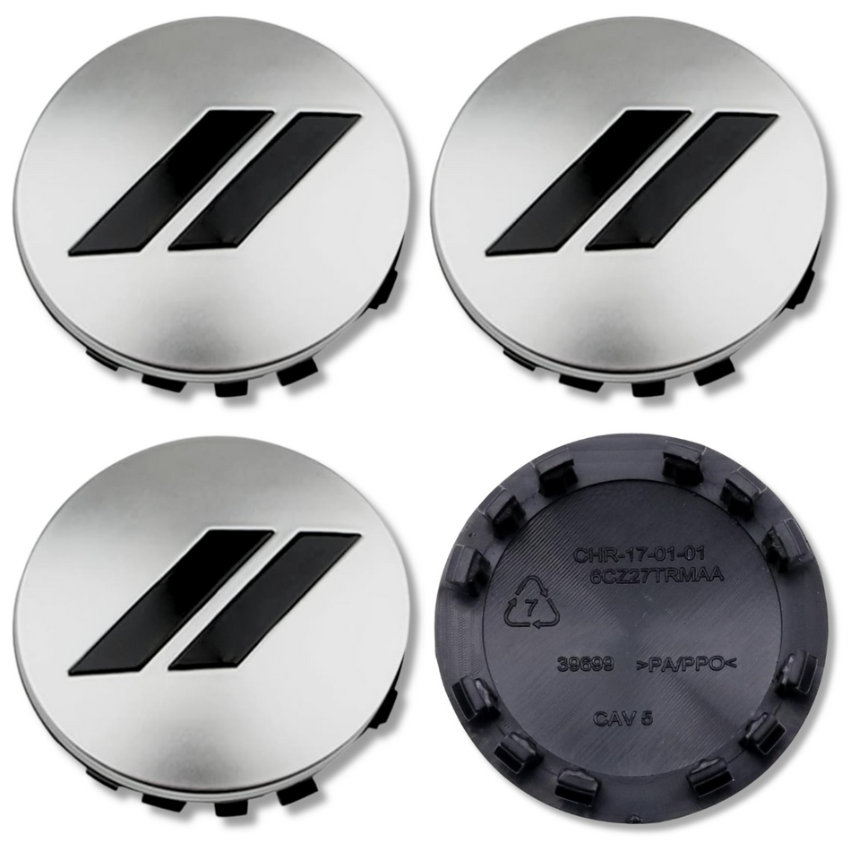 Dodge Chrysler 63mm Silver plastic Centre Caps Set, set of 4, OEM 6CZ27TRMAA