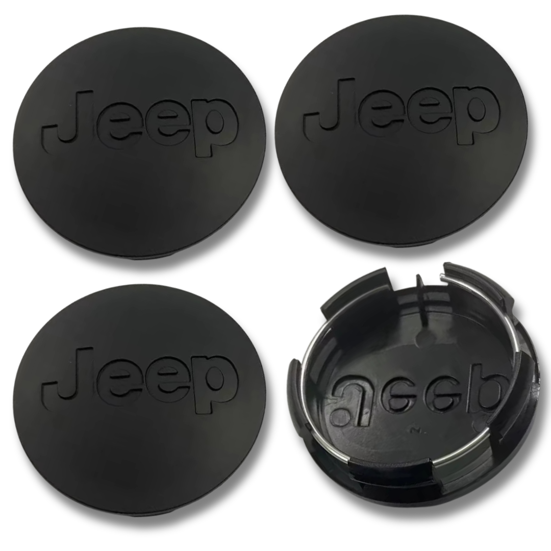 Jeep 63mm Black plastic Centre Caps Set, set of 4, OEM 1LB77DX8AA / 1LB77DD5AC