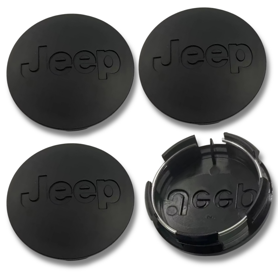 Jeep 63mm Black plastic Centre Caps Set, set of 4, OEM 1LB77DX8AA / 1LB77DD5AC