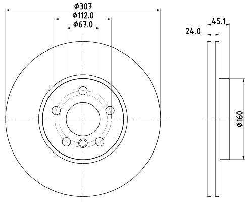 BMW 2 Active Tourer Brake Disc, Hella OEM, OEM 34106891079, MPN 8DD 355 135-121