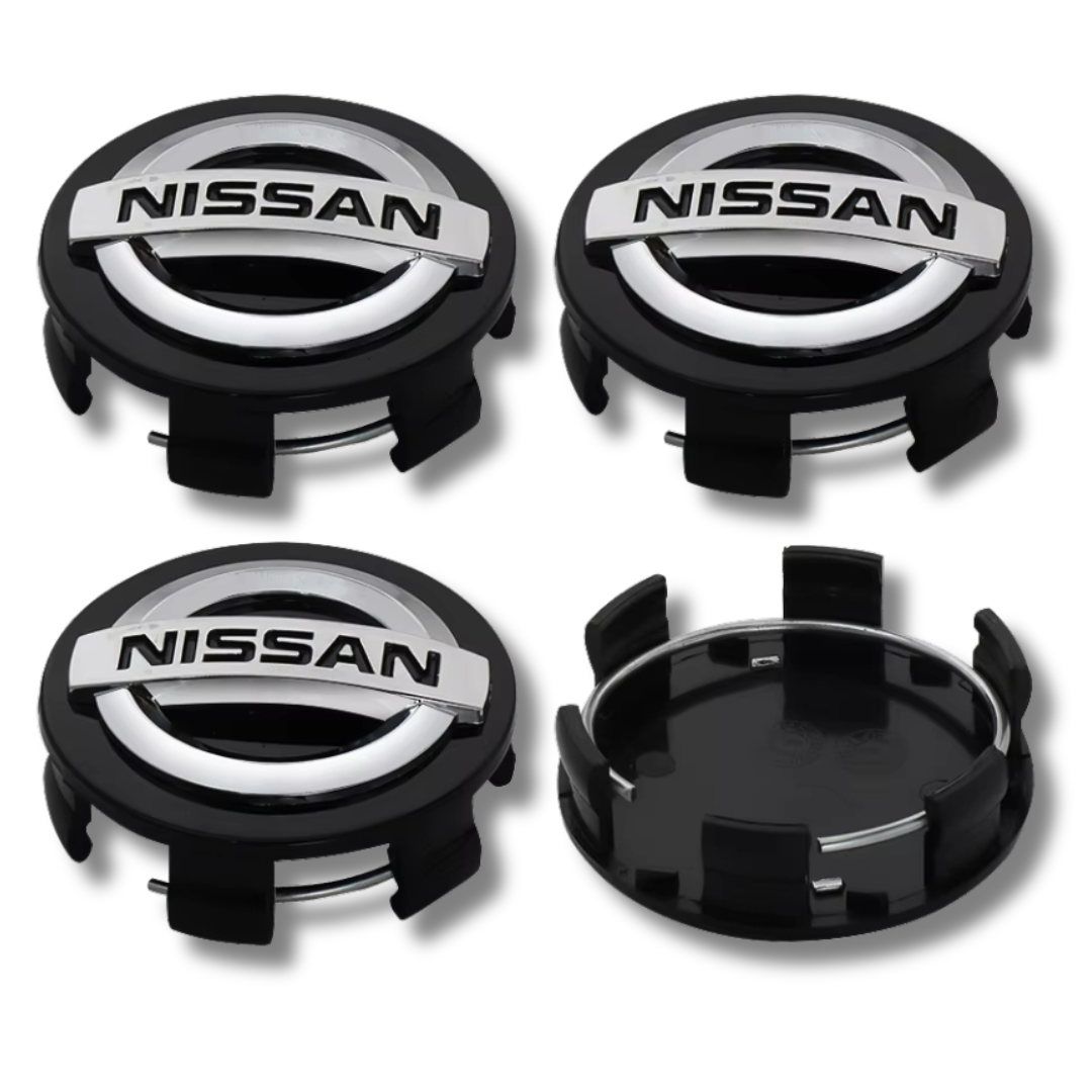 Nissan 60mm Black plastic Centre Caps Set, set of 4, OEM 40342-AU510