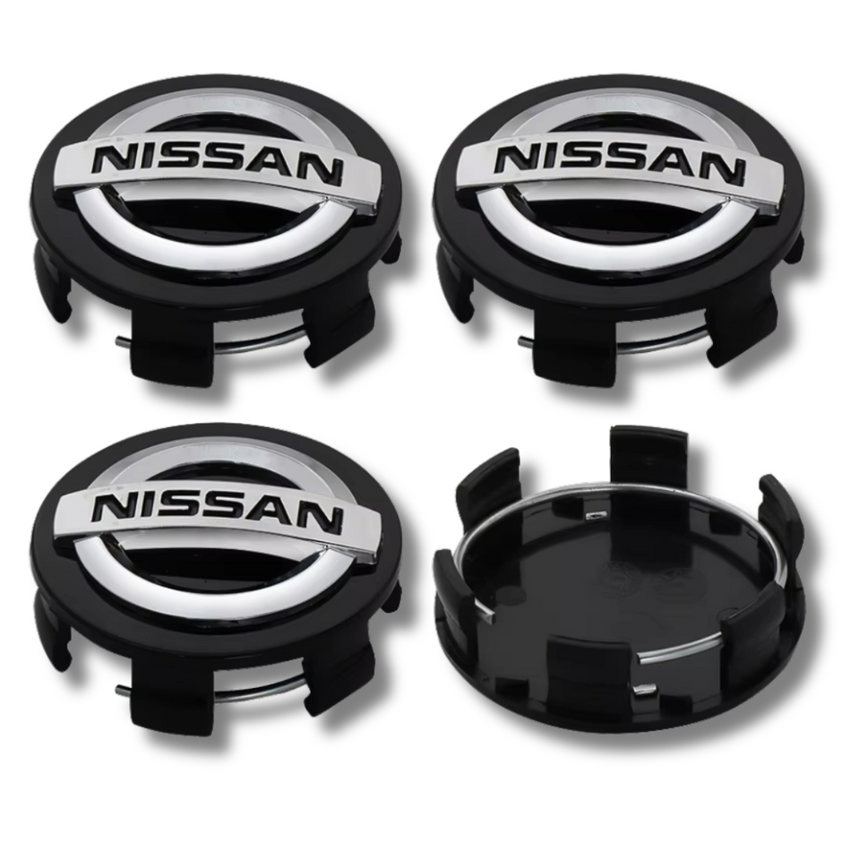 Nissan 60mm Black plastic Centre Caps Set, set of 4, OEM 40342-AU510
