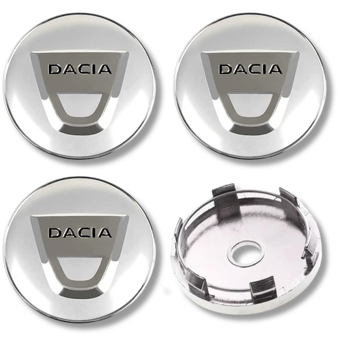 Dacia 60mm Silver plastic Centre Caps Set, set of 4, OEM 403154328R