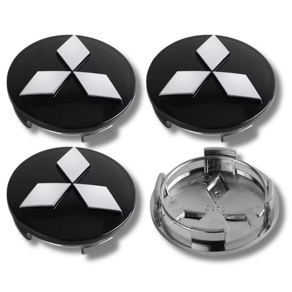 Mitsubishi 60mm Black Chrome plastic Centre Caps Set, set of 4, OEM 4252A020