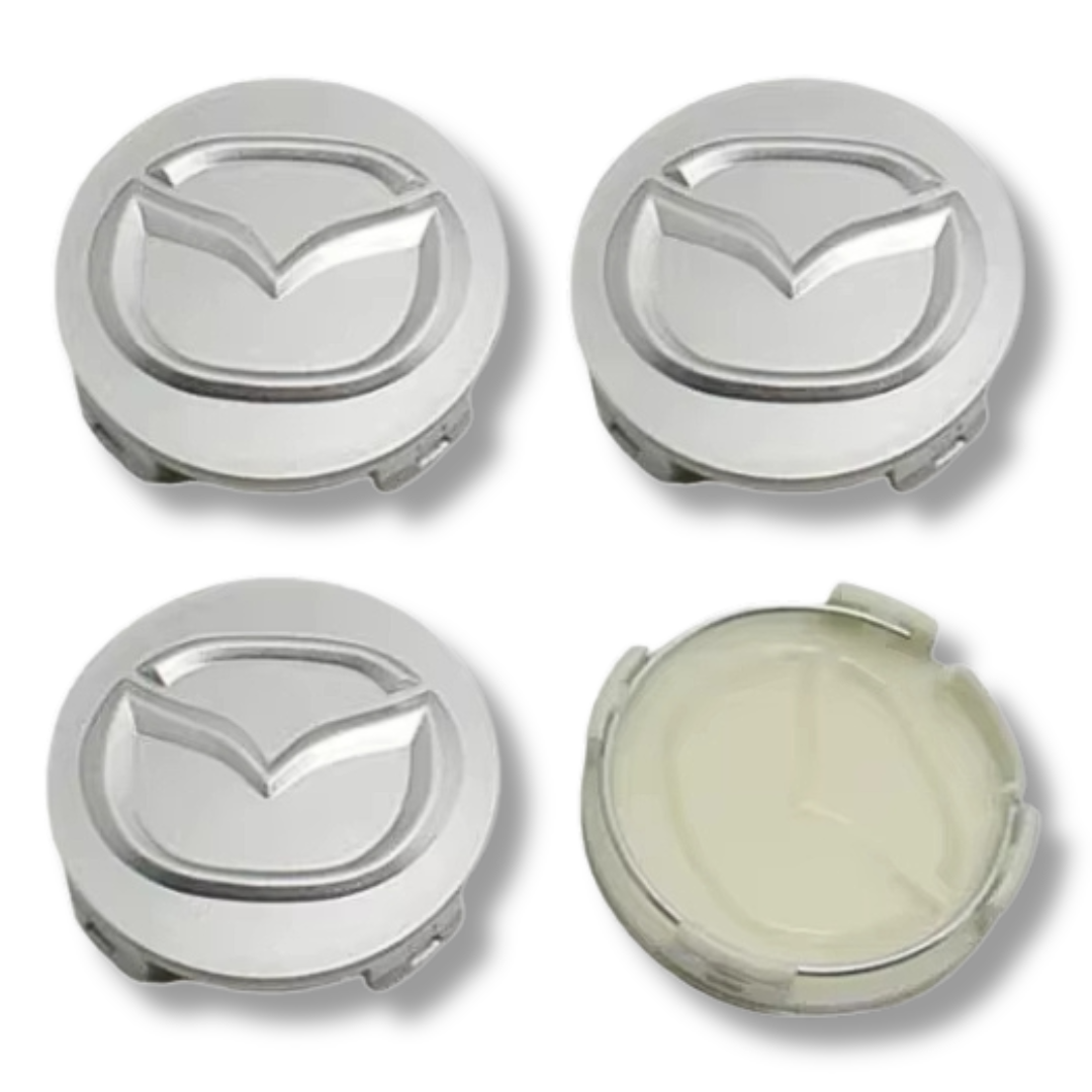 Mazda 52mm Silver plastic Centre Caps Set, set of 4, OEM KD51-37-190