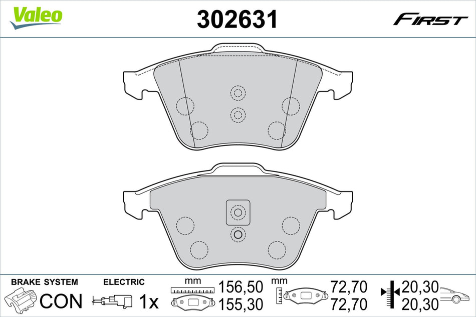 Valeo Front Brake Pad Set for Audi, Seat & more, OEM quality, OEM 8J0698151A, MPN 302631