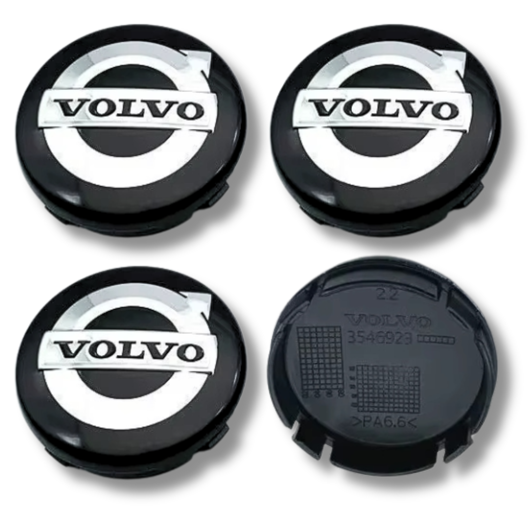 Volvo 64mm Black Chrome plastic Centre Caps Set, set of 4, OEM 30666913 / 31400897