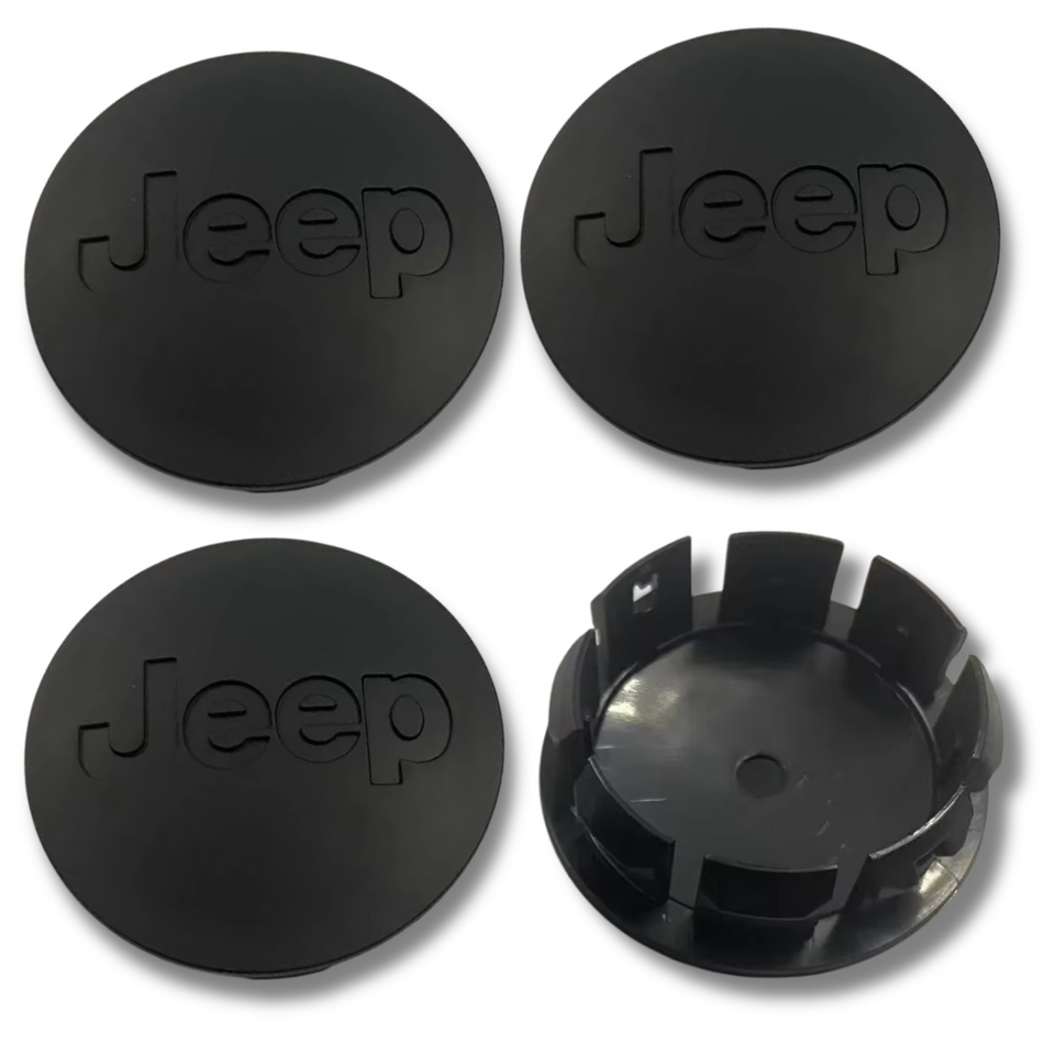 Jeep 55mm Black plastic Centre Caps Set, set of 4, OEM 1LB77DX8AA / 1LB77DD5AC
