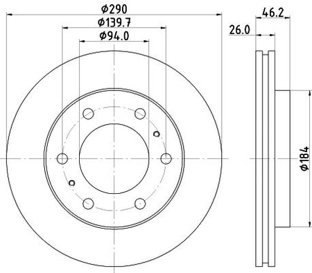 Mitsubishi Pajero III Brake Disc, Hella OEM, OEM MR407116 - View 2