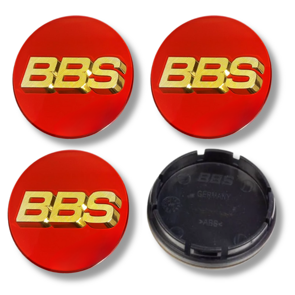 BBS 70mm Red Gold plastic Centre Caps Set, set of 4, OEM 56.24.073