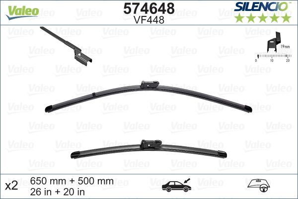Valeo Front Wiper Blade Set for Volvo, BMW & more, OEM quality, OEM 61619466378, MPN 574648