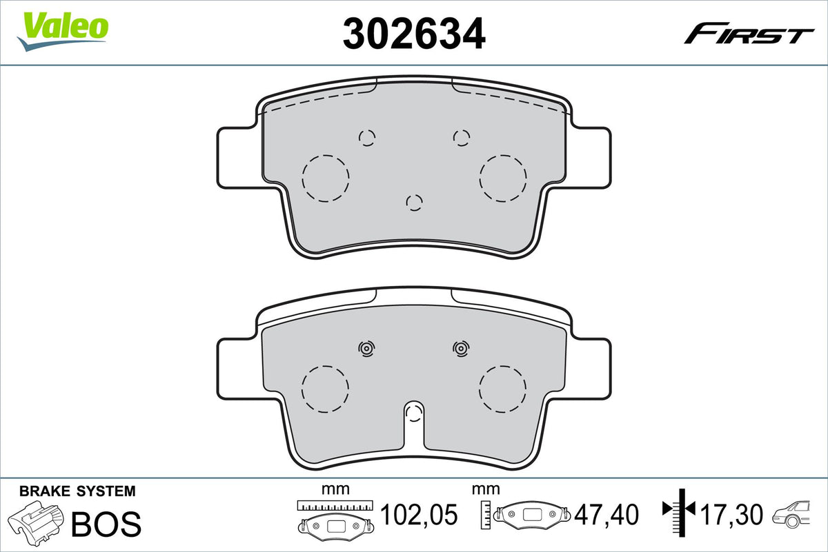 Valeo Rear Brake Pad Set for Abarth, Vauxhall & more, OEM quality, OEM 1605230, MPN 302634