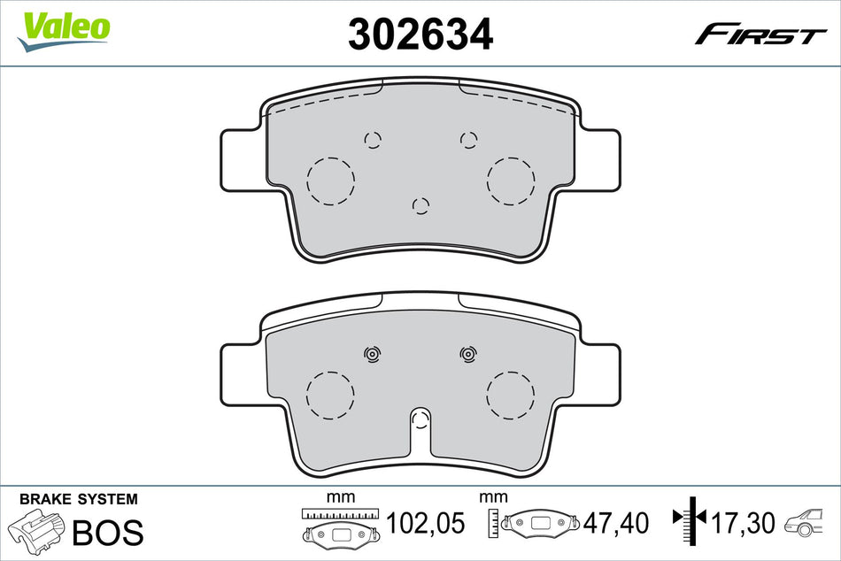 Valeo Rear Brake Pad Set for Abarth, Vauxhall & more, OEM quality, OEM 1605230, MPN 302634