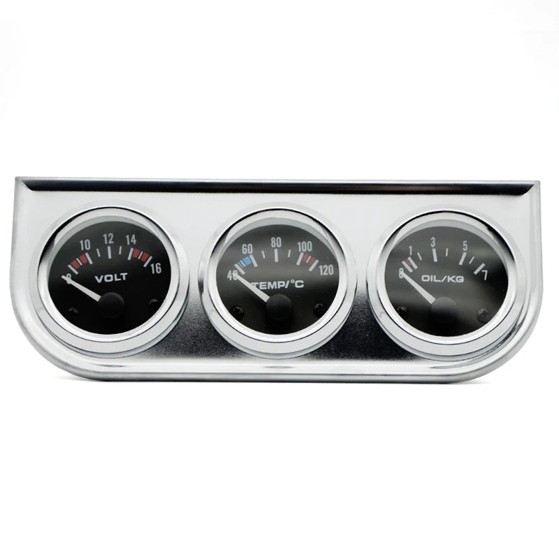 52mm Analogue Oil Temp / Oil Pressure / Volt Triple Gauge Kit - Universal Fit