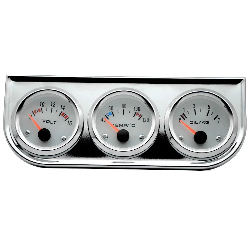 52mm Analogue Oil Temp / Oil Pressure / Volt Triple Gauge Kit - Universal Fit