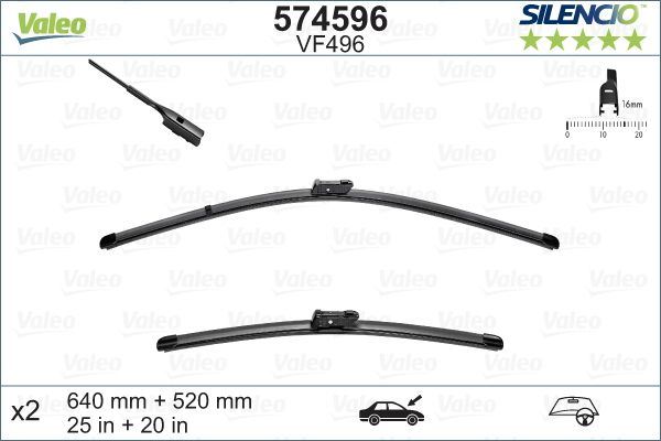 Valeo Front Wiper Blade Set for Audi, OEM quality, OEM 4G2955426, MPN 574596