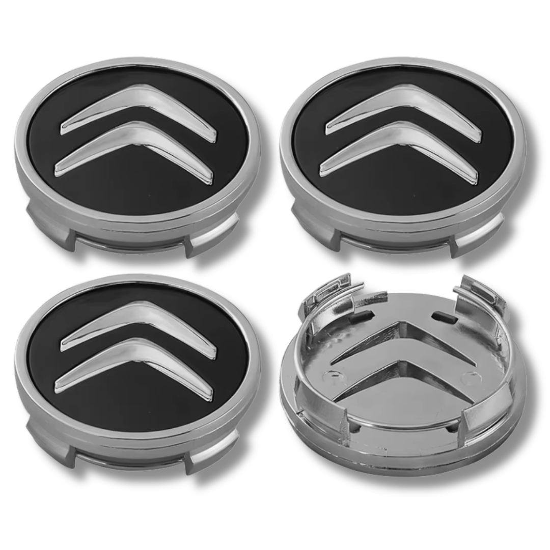 Citroen 60mm Black plastic Centre Caps Set, set of 4, OEM 9406H6 / 542154