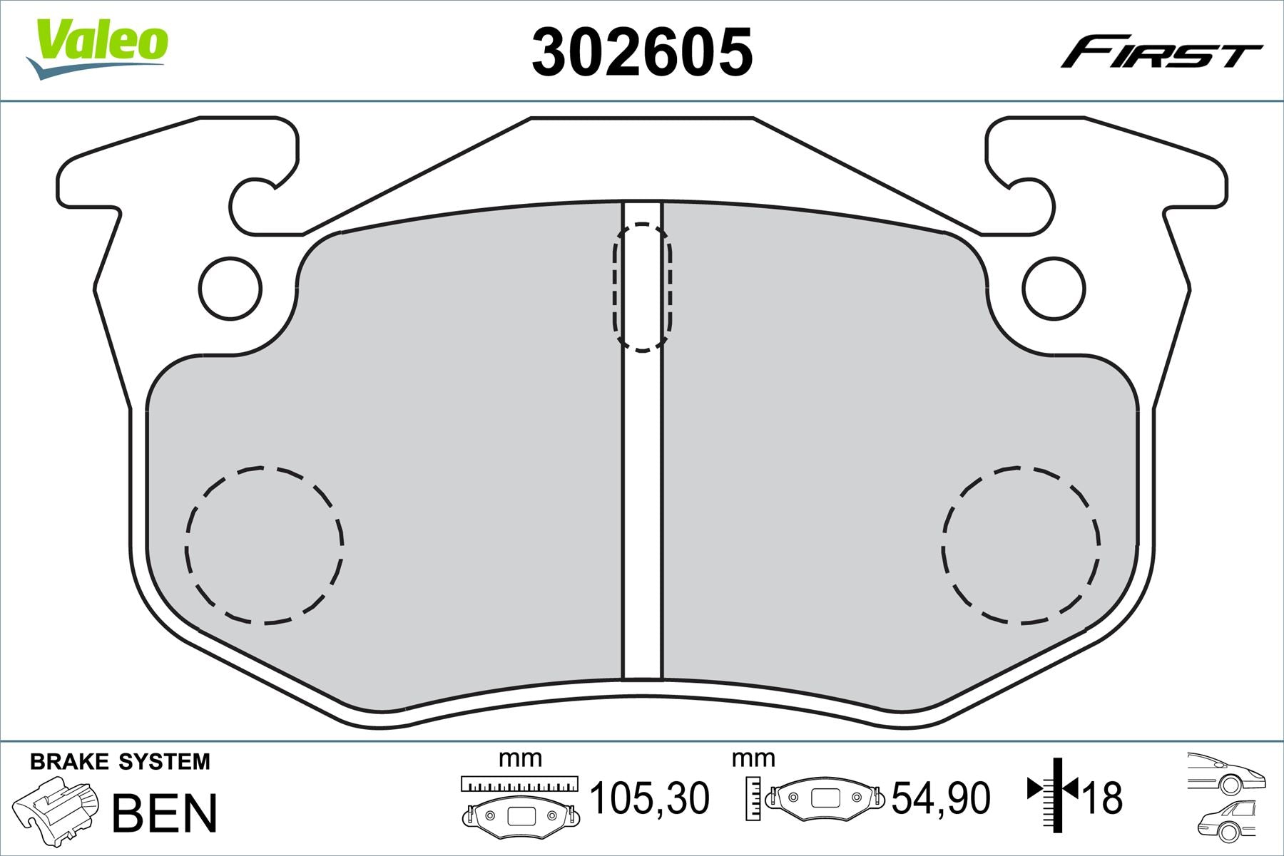 Valeo Rear Brake Pad Set for Citroen & Renault, OEM quality, OEM 95589273, MPN 302605
