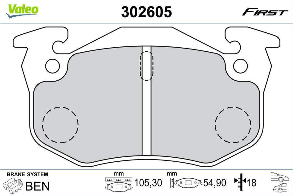 Valeo Rear Brake Pad Set for Citroen & Renault, OEM quality, OEM 95589273, MPN 302605