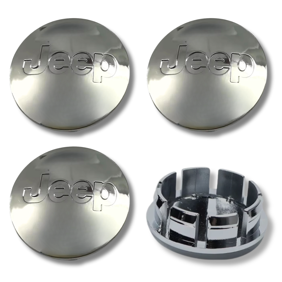 Jeep 55mm Silver plastic Centre Caps Set, set of 4, OEM 1LB77DX8AA / 1LB77DD5AC
