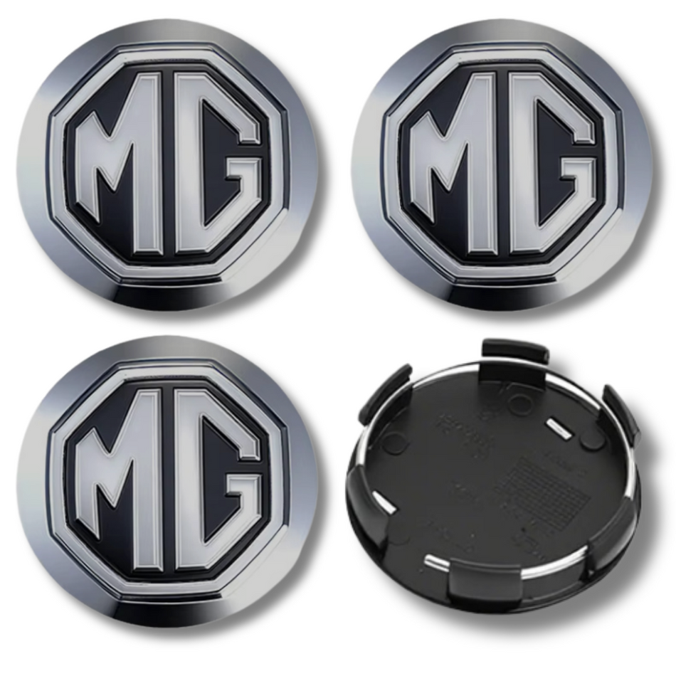 MG 56mm Silver GT plastic Centre Caps Set, set of 4, OEM 10127051 / 10025463 / DTC100630MNH