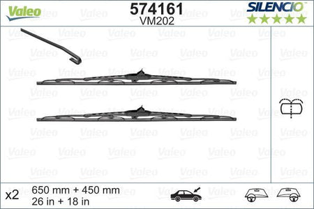 Valeo Front Wiper Blade Set for Renault, OEM quality, OEM VM202, MPN 574161