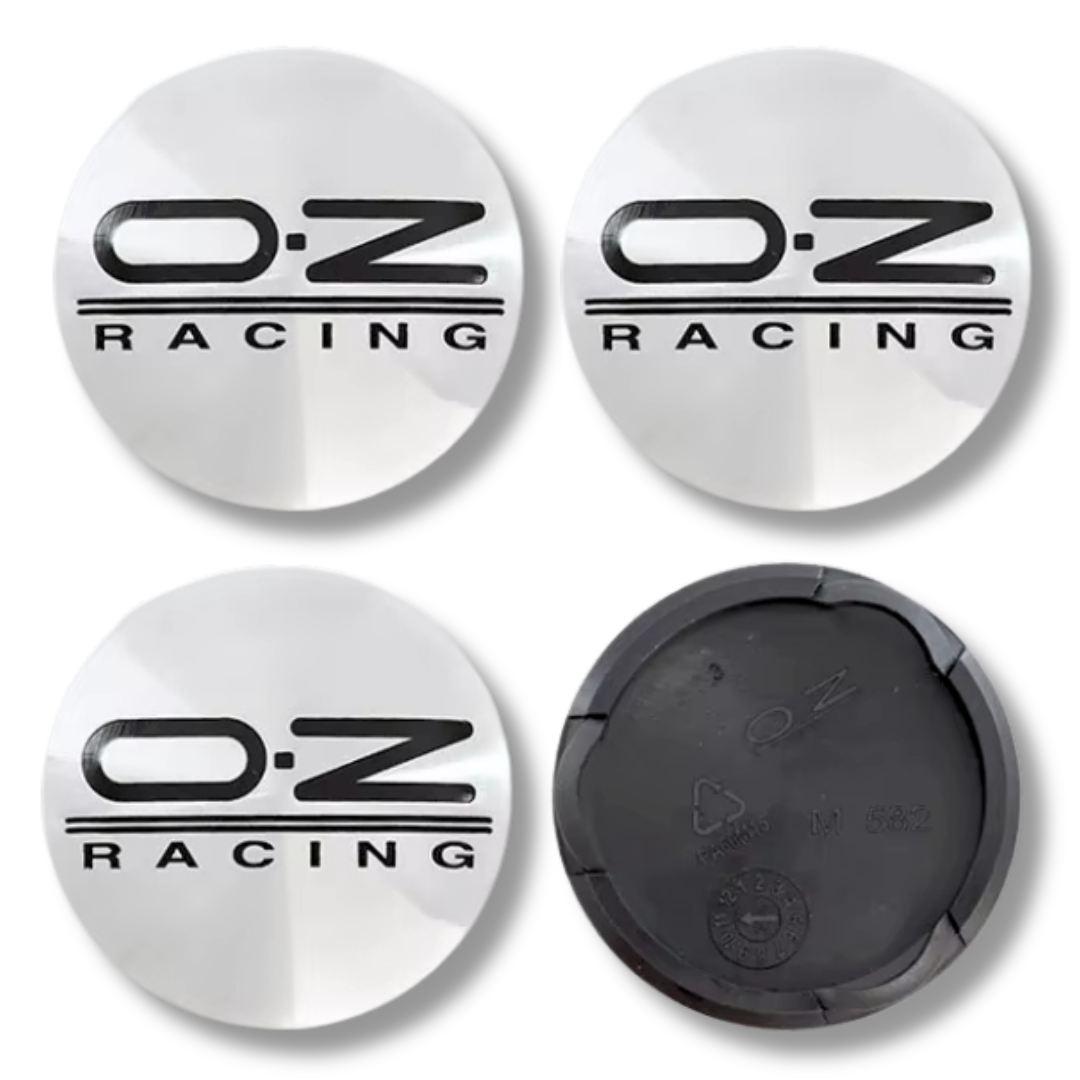 OZ Racing 55mm Silver Black Look plastic Centre Caps Set, set of 4, OEM M595