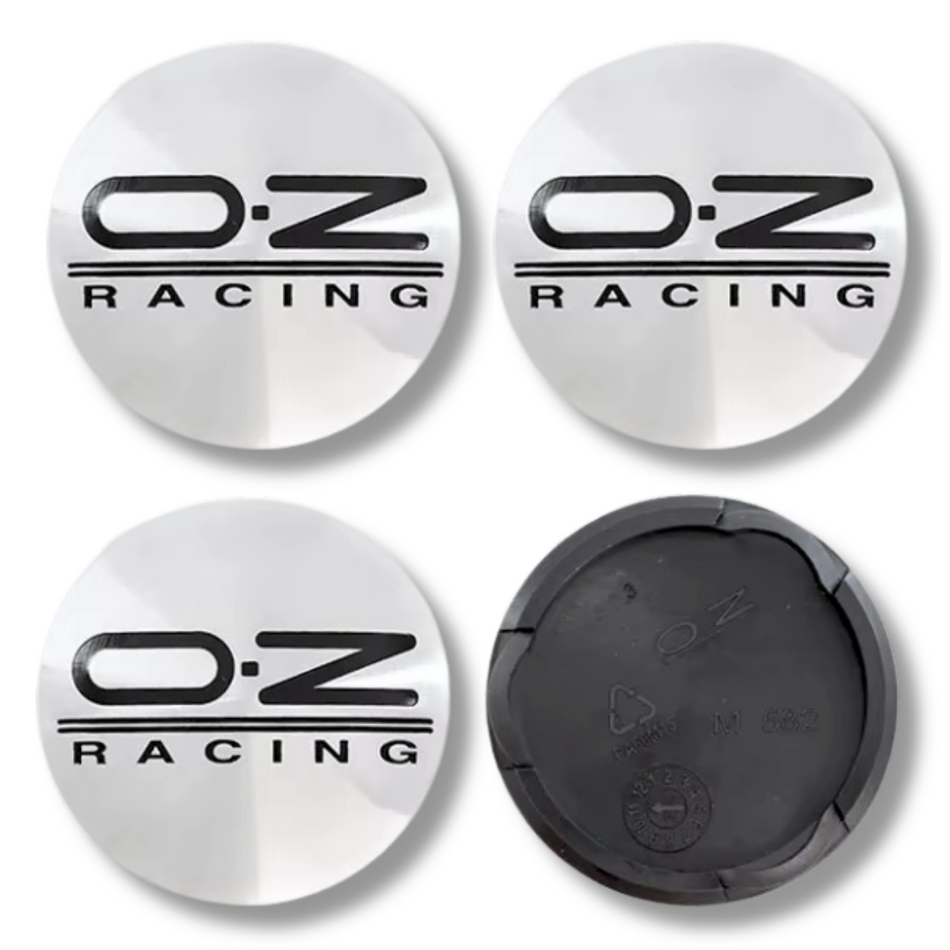 OZ Racing 55mm Silver Black Look plastic Centre Caps Set, set of 4, OEM M595