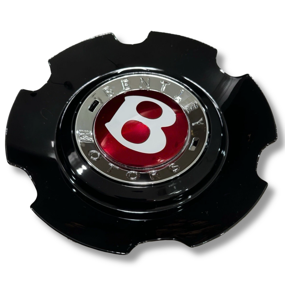 Bentley 166mm Black Red plastic Centre Cap, single, OEM 3W0601159M