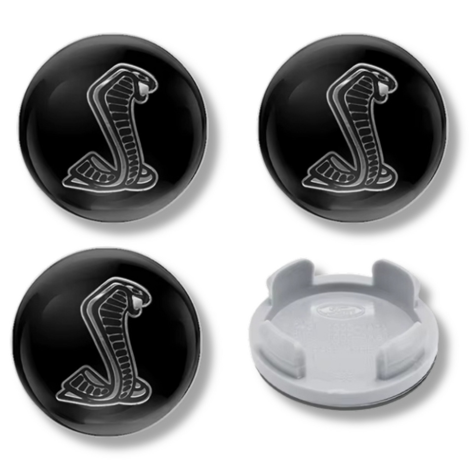 Ford 54mm Black plastic Centre Caps Set, set of 4, OEM 1429118