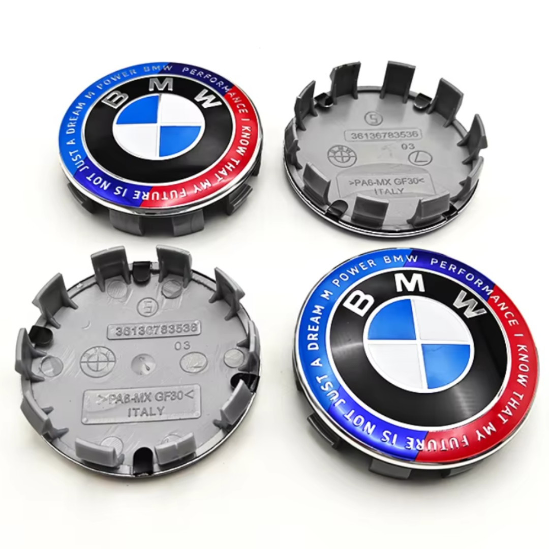 BMW 56mm 50th anniversary plastic Centre Caps Set, set of 4, OEM 36136850834