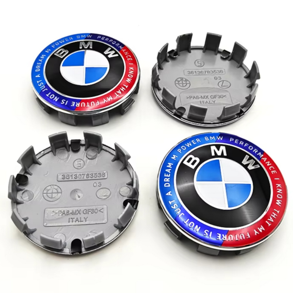 BMW 56mm 50th anniversary plastic Centre Caps Set, set of 4, OEM 36136850834
