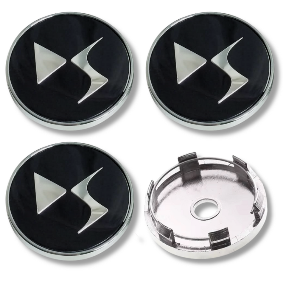 DS 60mm Black plastic Centre Caps Set, set of 4, OEM 9638357080
