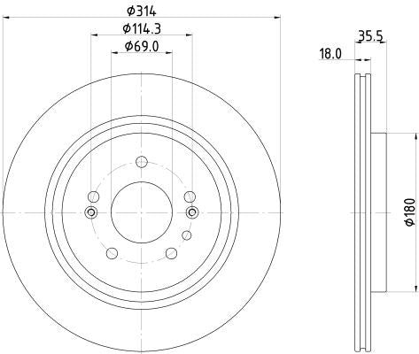 Hyundai Santa Fe IV Brake Disc, Hella OEM, OEM 58411S1500, MPN 8DD 355 135-221